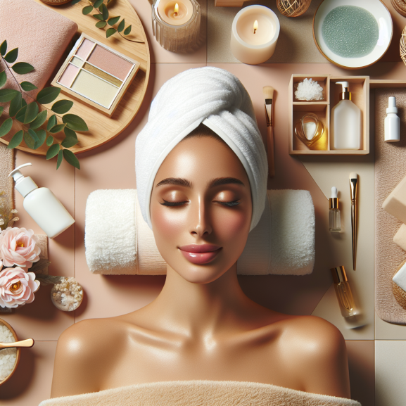 A serene spa room with a comfortable facial bed, dim lighting, and aromatic candles creating a peaceful atmosphere.